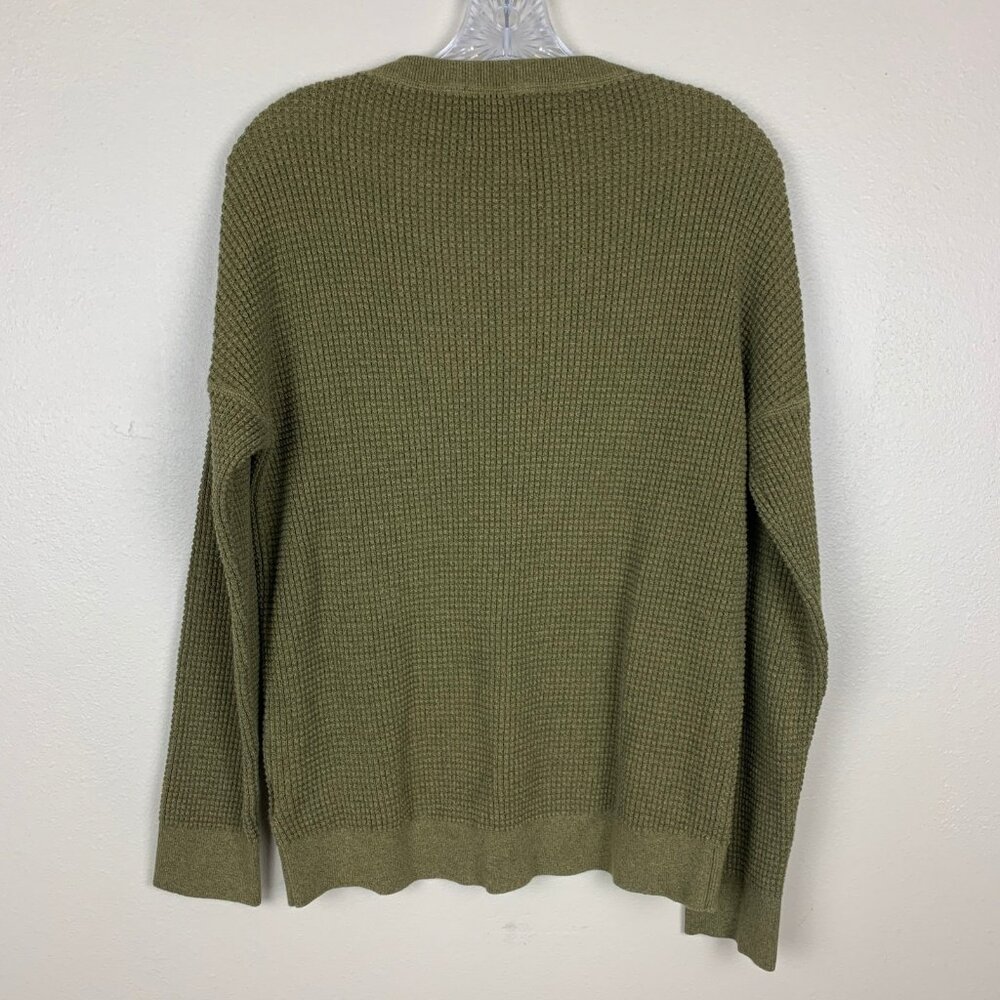 REI Womens M Sweater Pullover Waffle Knit Olive Green Wallace Lake Cotton - Picture 2 of 12
